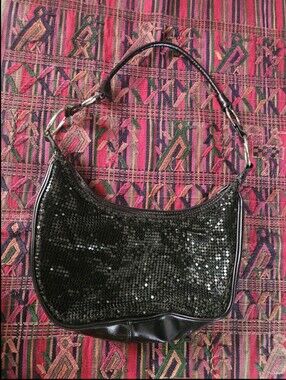 Black Sequin Shoulder Bag for Women — Sleek Evening Style